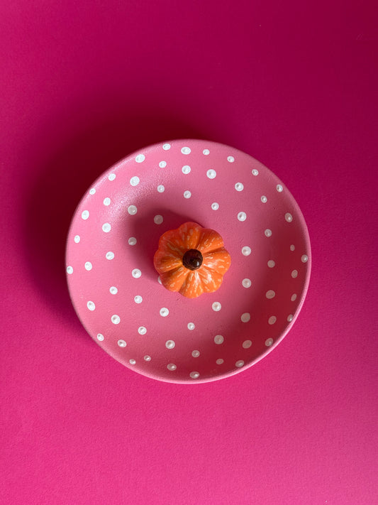 Pink Pumpkin Polka Dot Trinket Dish