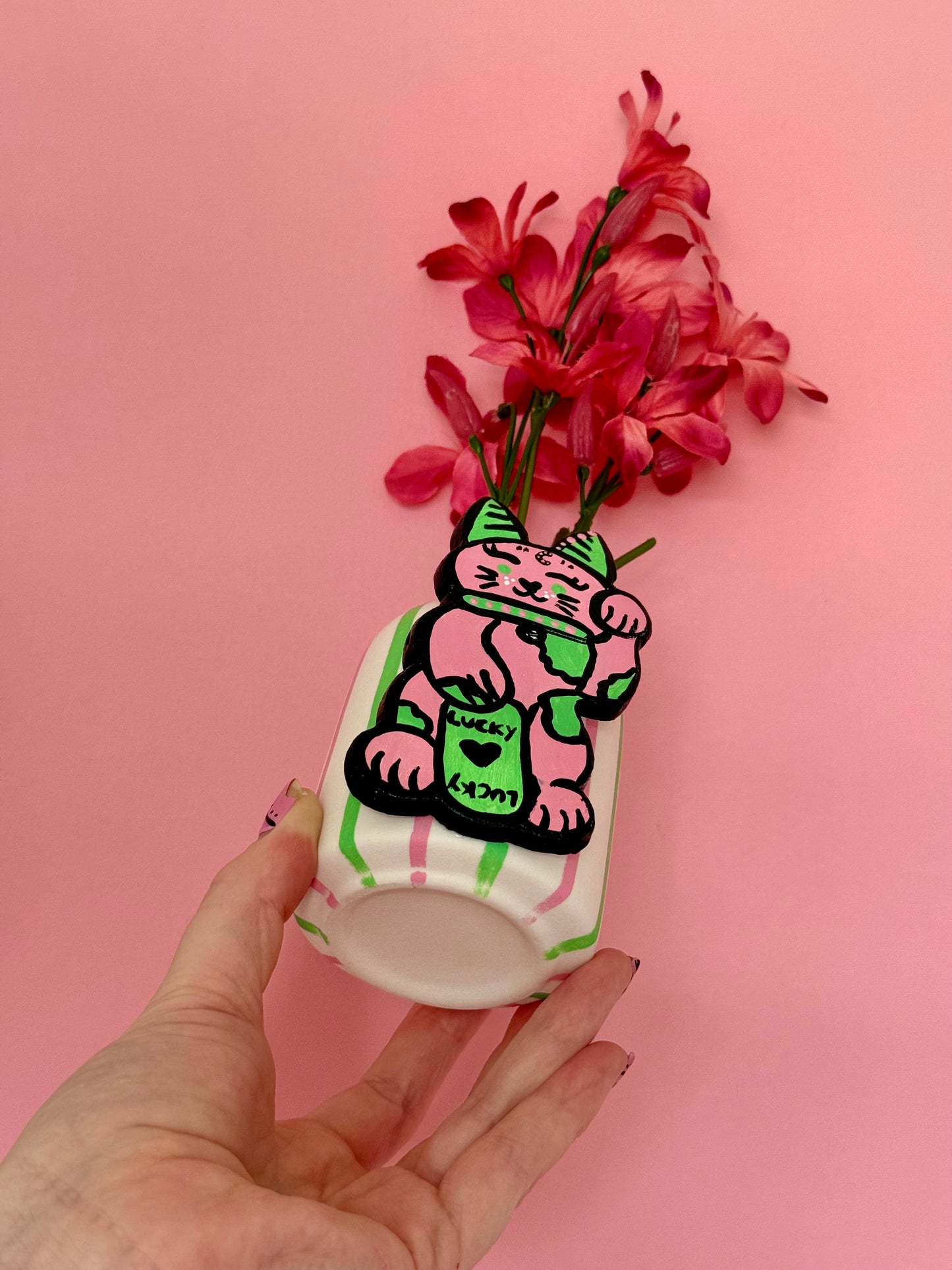 Lucky Cat Ceramic Bud Vase Maneki Neko