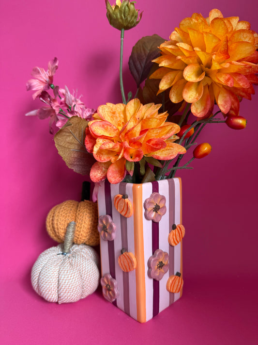 Floral Pumpkins Stripe Ceramic Vase