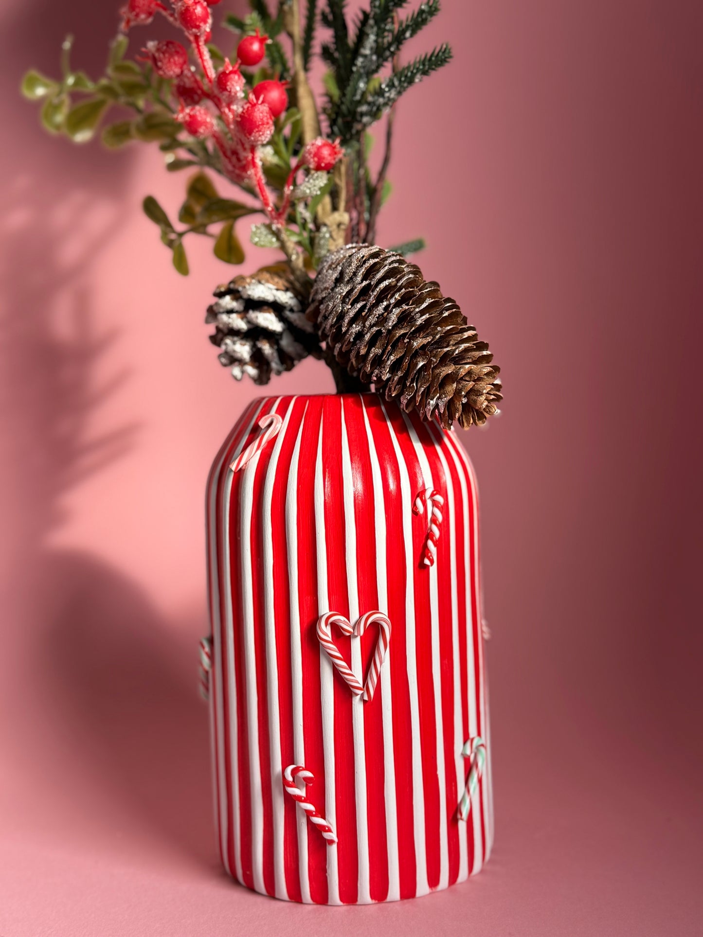 Red Candy Cane Stripe Ceramic Vase