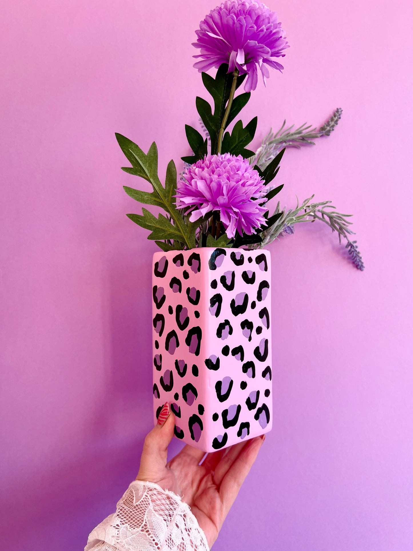 Pink & Lilac Leopard Print Ceramic Vase