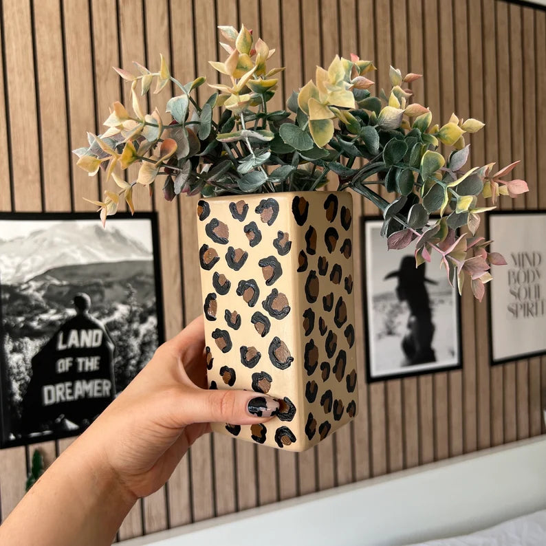 Hand Painted Leopard Print Ceramic Vase
