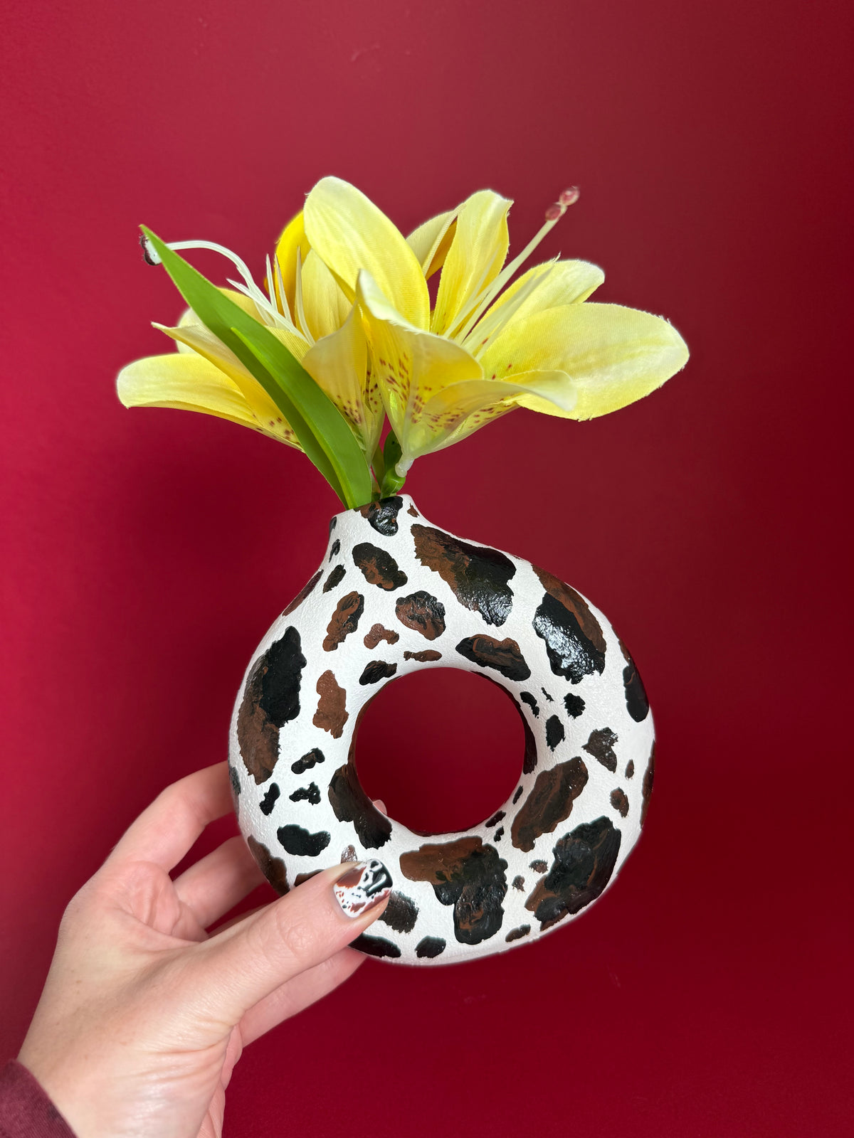 Cowgirl Print Ceramic Donut Vase