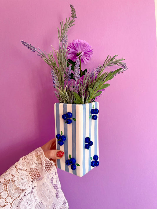 Blueberry Stripe Ceramic Vase