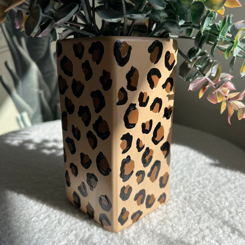 Hand Painted Leopard Print Ceramic Vase