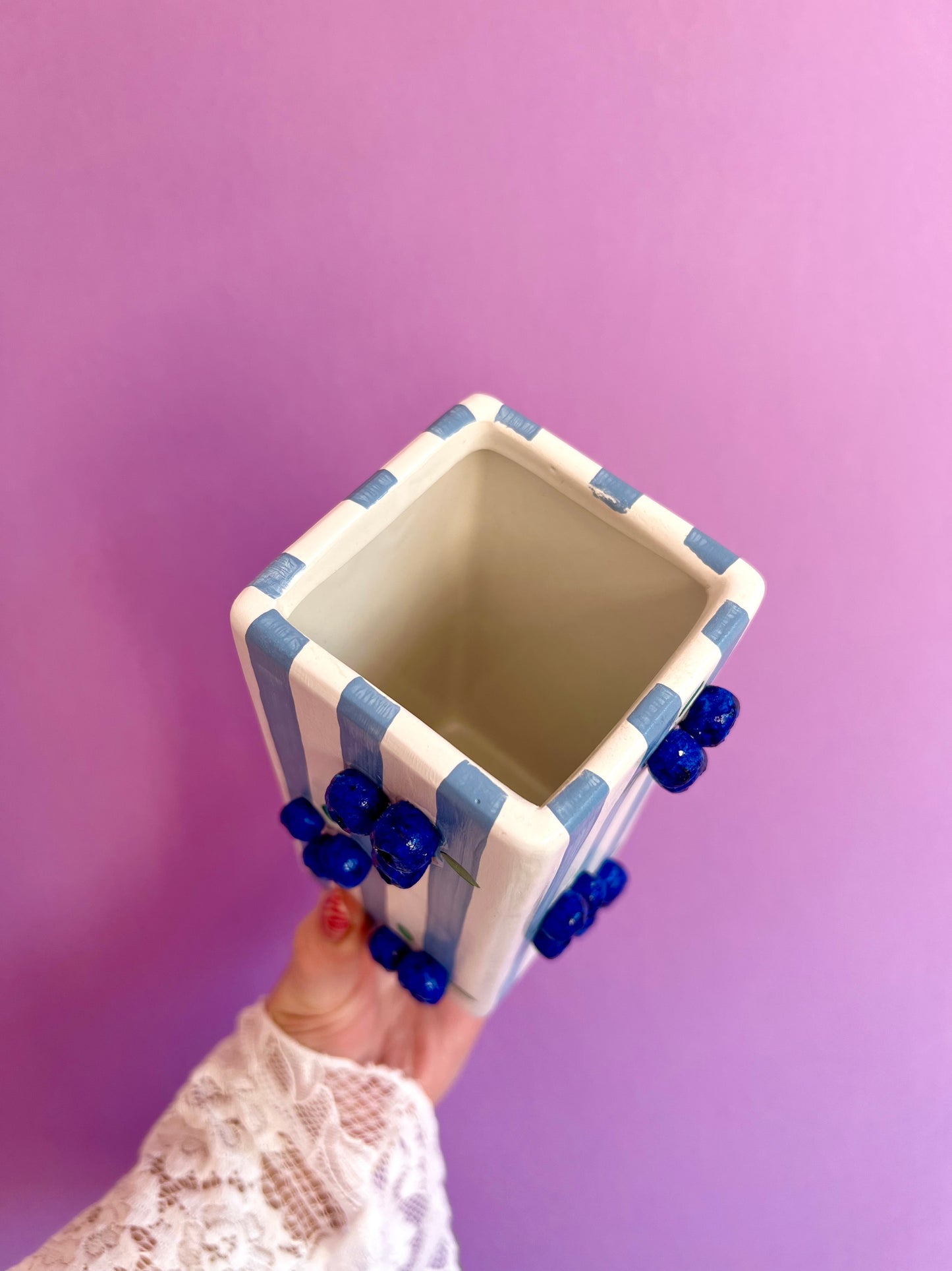 Blueberry Stripe Ceramic Vase