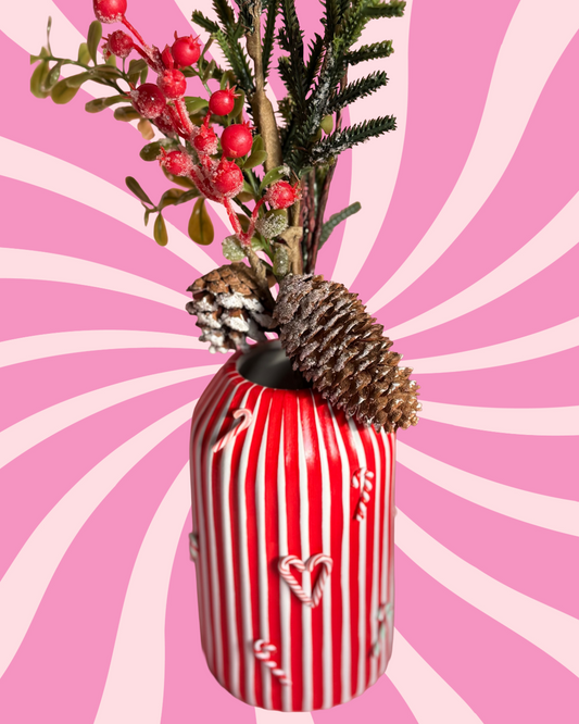 Red Candy Cane Stripe Ceramic Vase