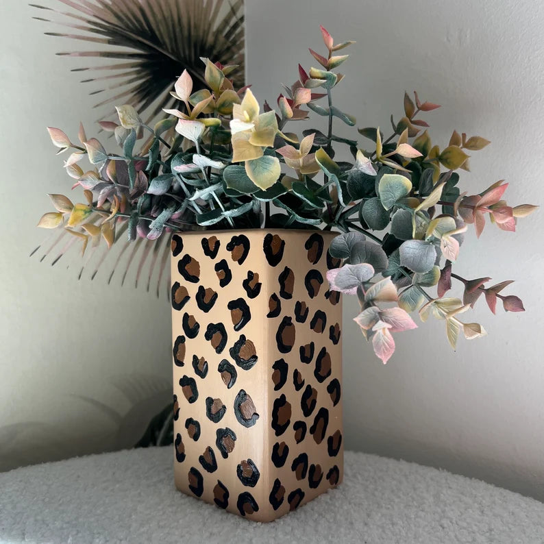Hand Painted Leopard Print Ceramic Vase