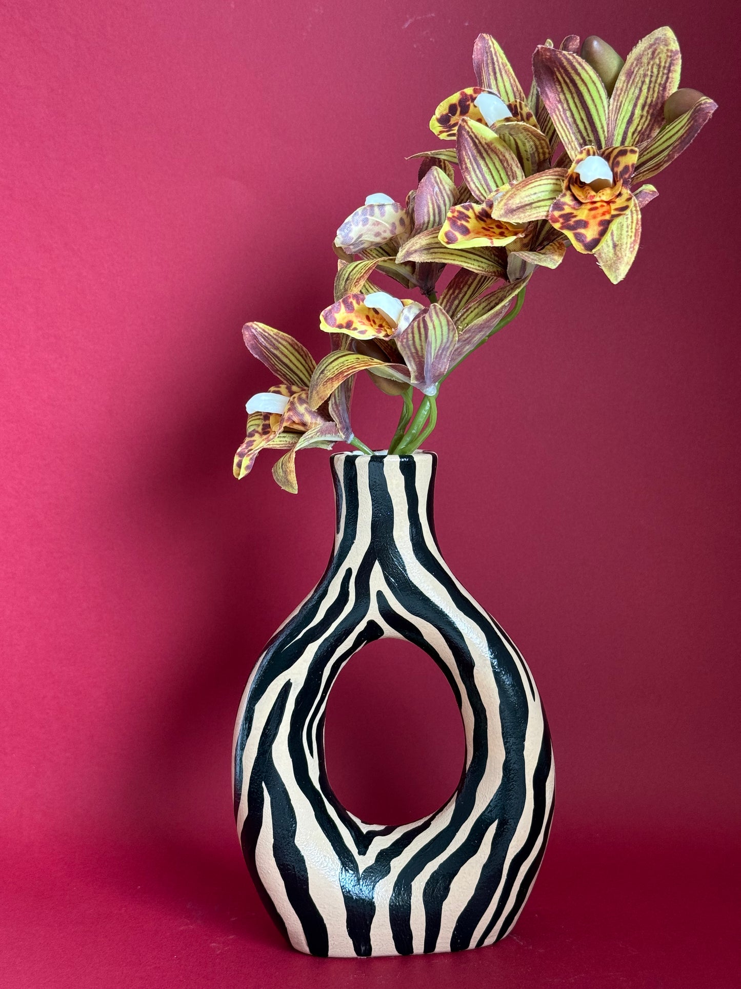 Zebra Print Ceramic Vase Beige & Black