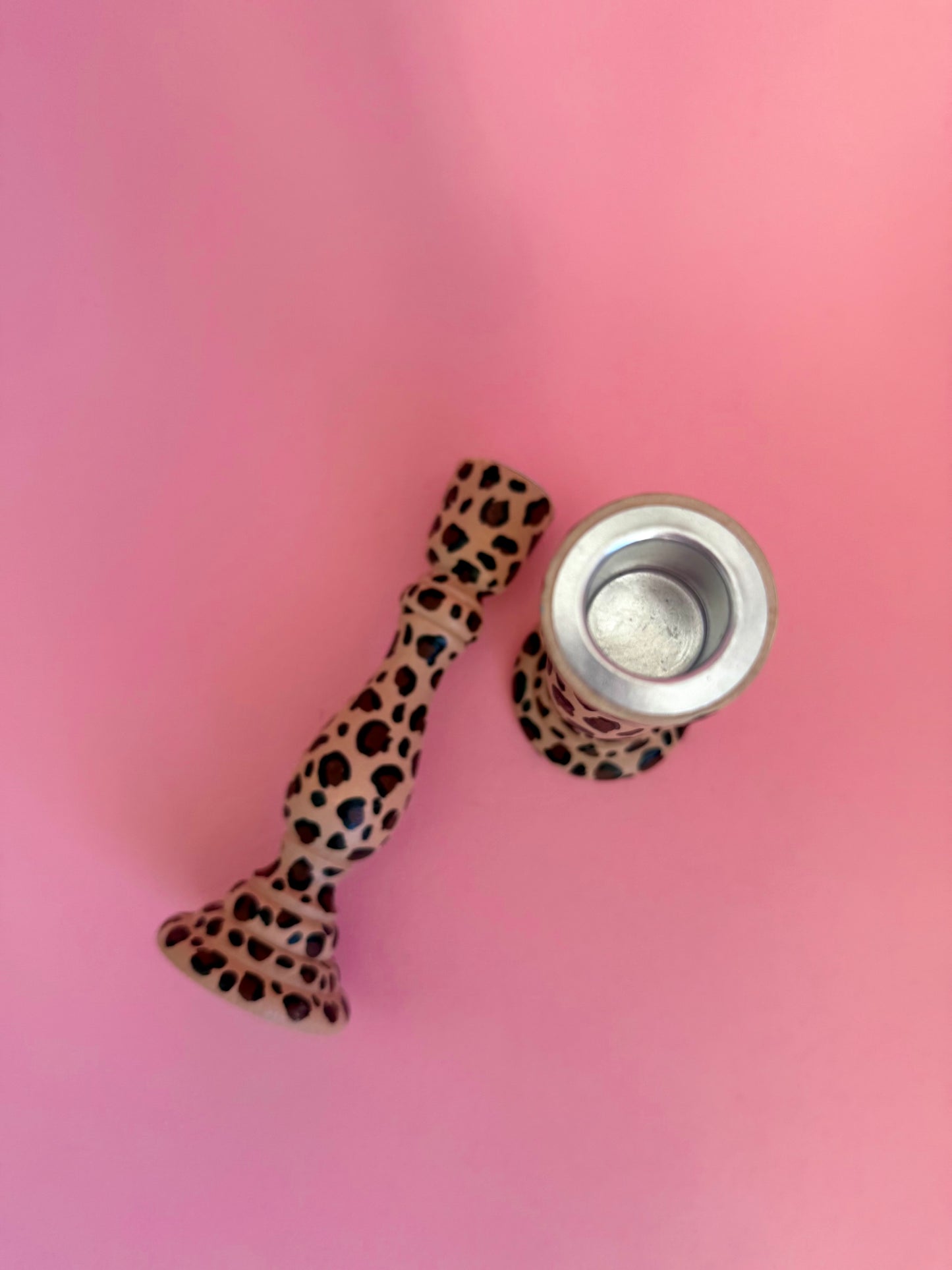 Leopard Print Candlestick Holder Hand Painted