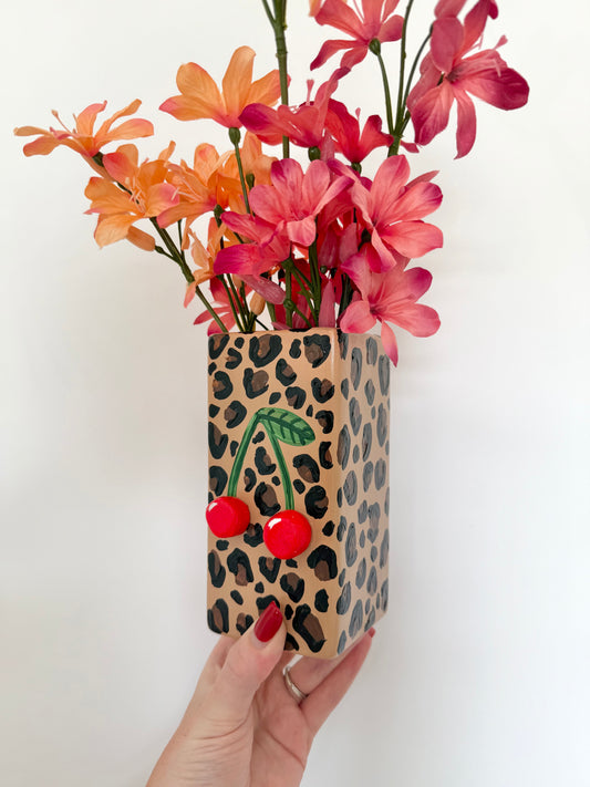 Cherry Leopard Print Vase