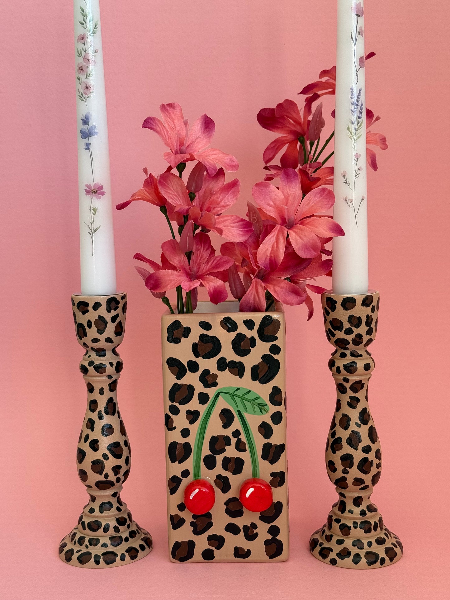 Leopard Print Candlestick Holder Hand Painted