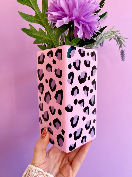 Pink & Lilac Leopard Print Ceramic Vase
