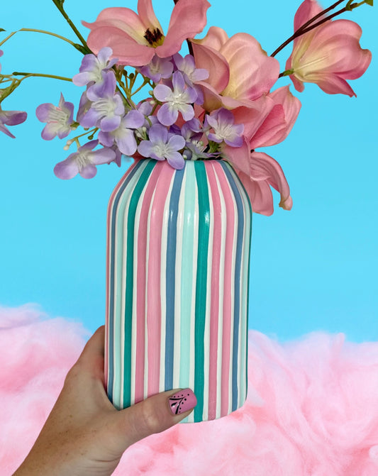 Candyfloss Stripe Ceramic Vase Hand Painted