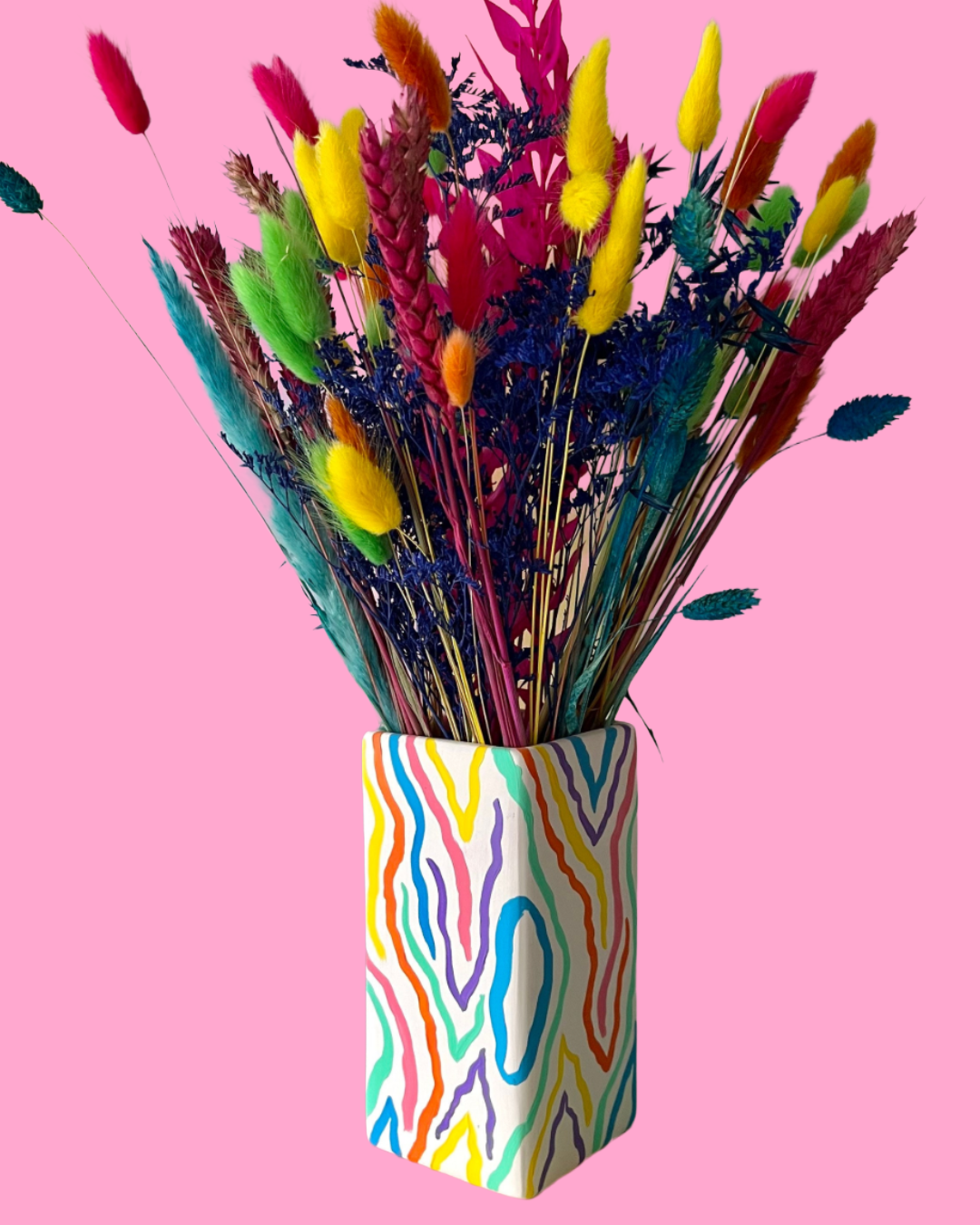 Rainbow Zebra Print Ceramic Vase Hand Painted
