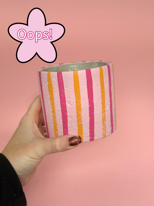 Seconds sale pink and orange stripe plant pot