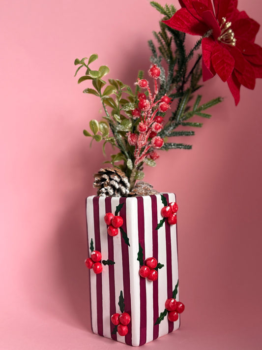 Holly Berries Ceramic Vase