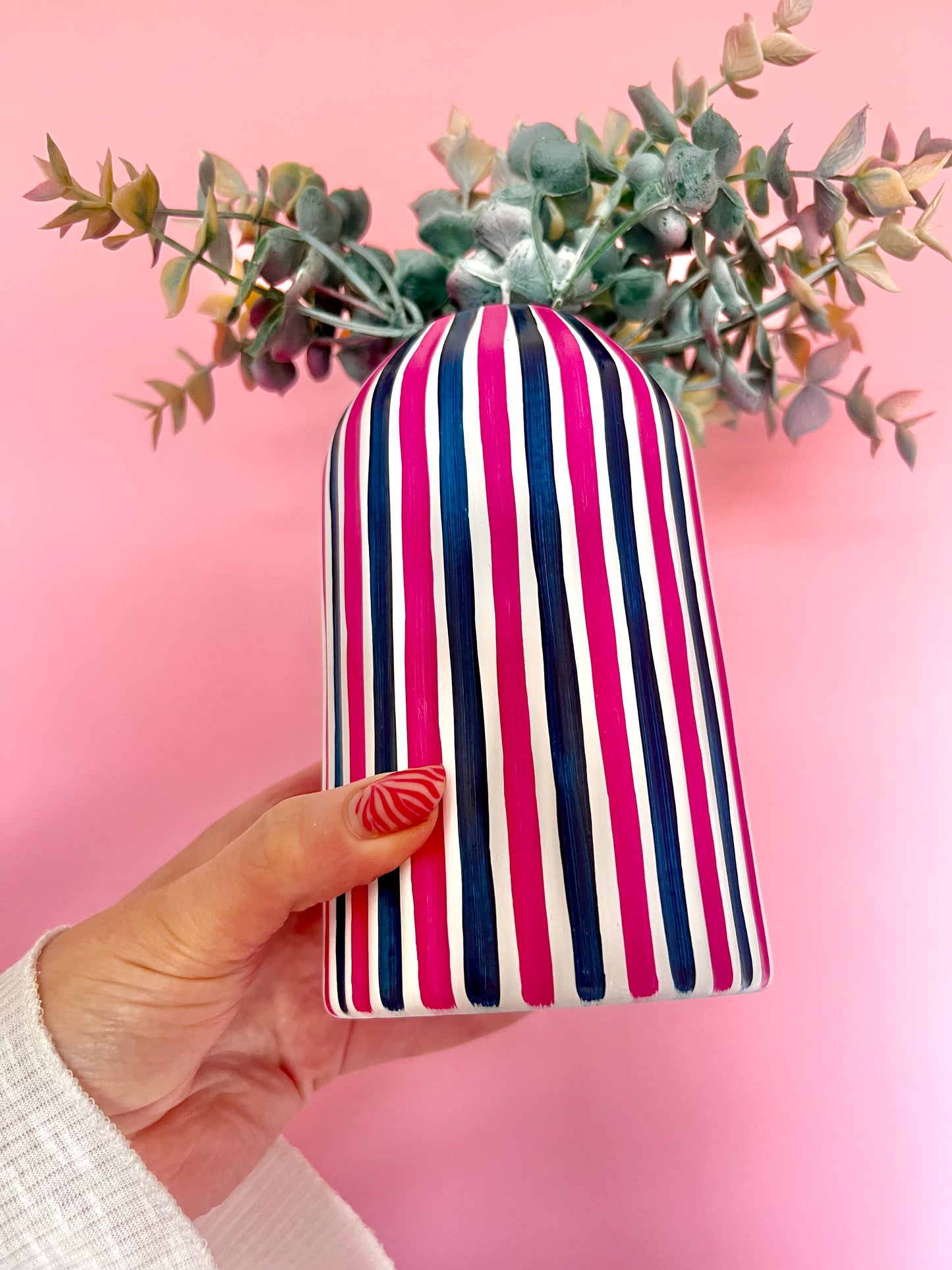 Navy Blue & Pink Stripe Vase