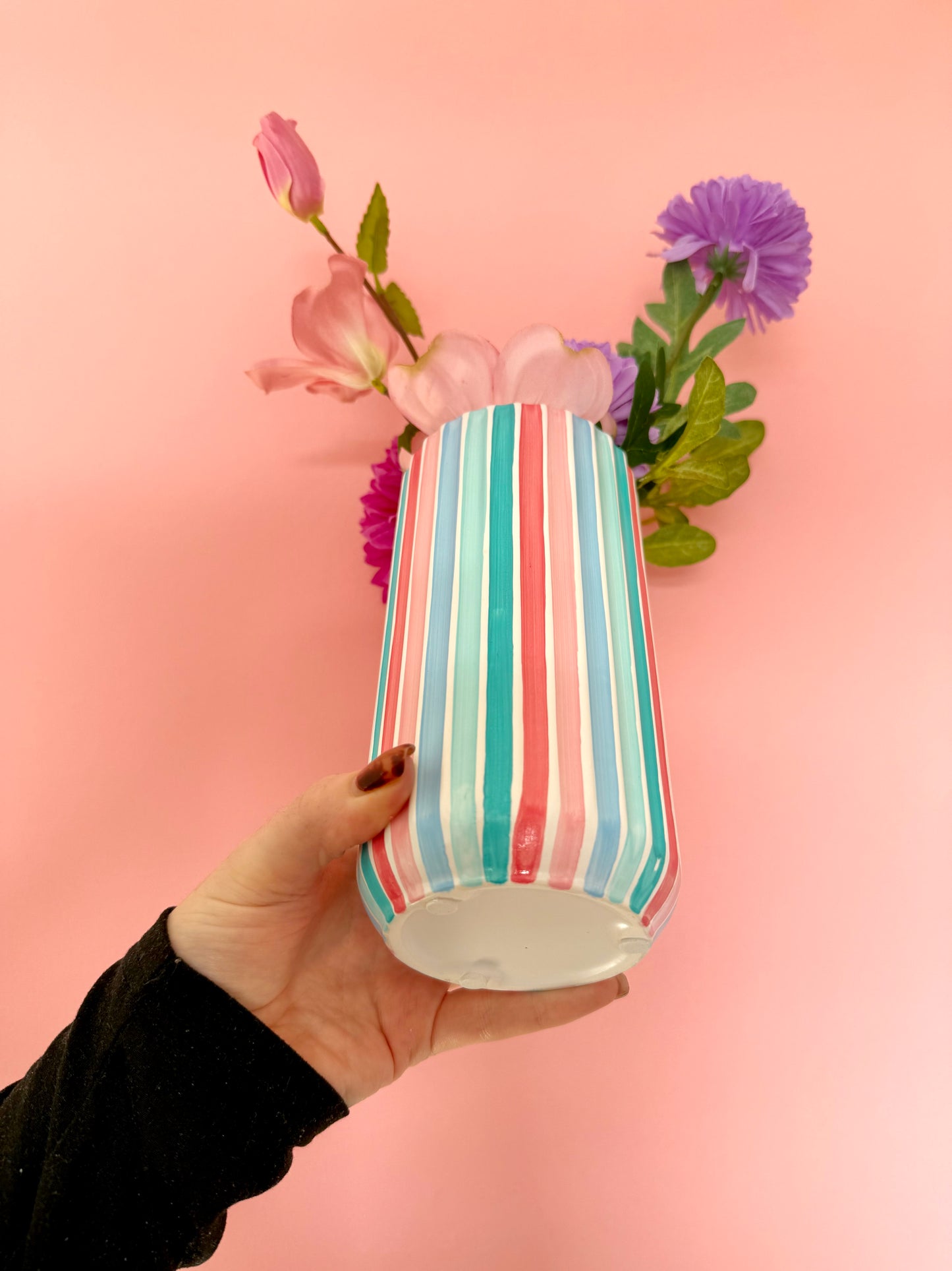 Candyfloss Stripe Ceramic Vase Hand Painted