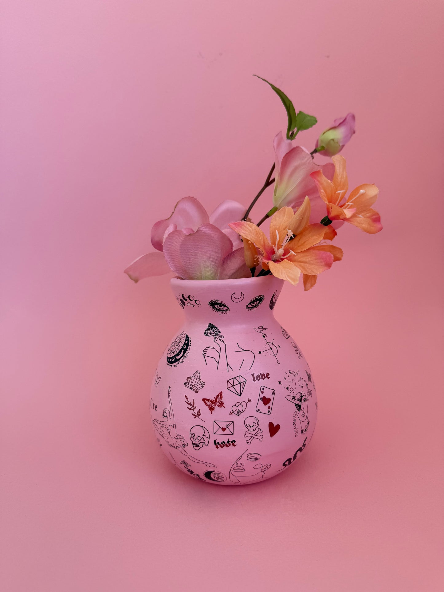 Pink & Black Tattoo Ceramic Vase