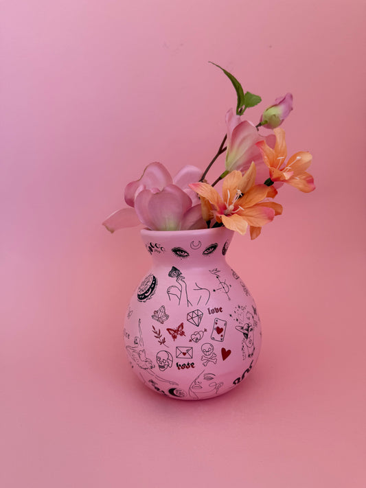 Pink & Black Tattoo Ceramic Vase