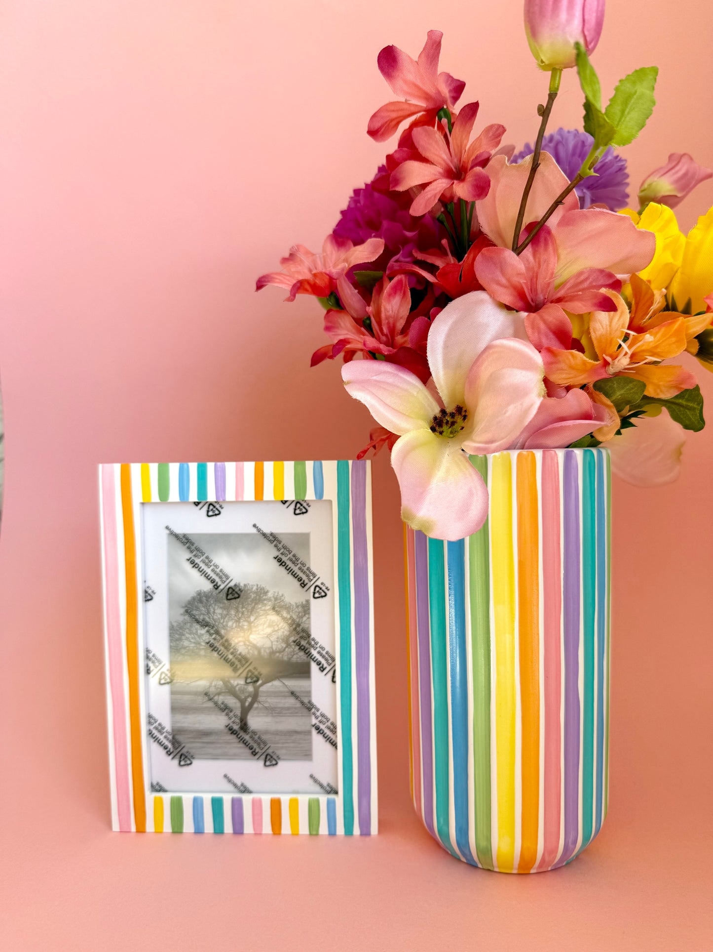 Rainbow Stripe Ceramic Vase Hand Painted