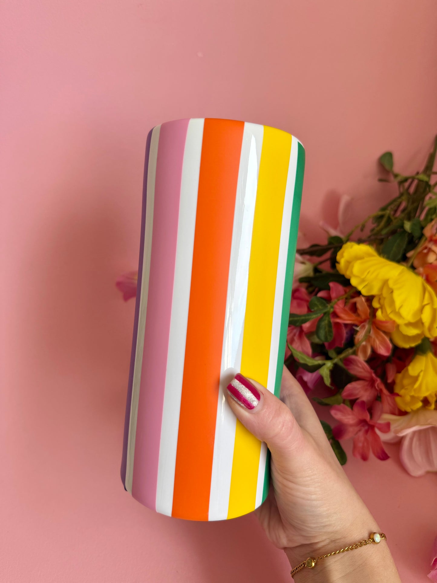 Seconds sale Rainbow Stripe Tall Ceramic Vase