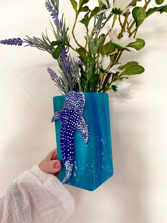Made to Order Whale Shark Ceramic Vase Ocean Themed Blue Clay Gift Handmade