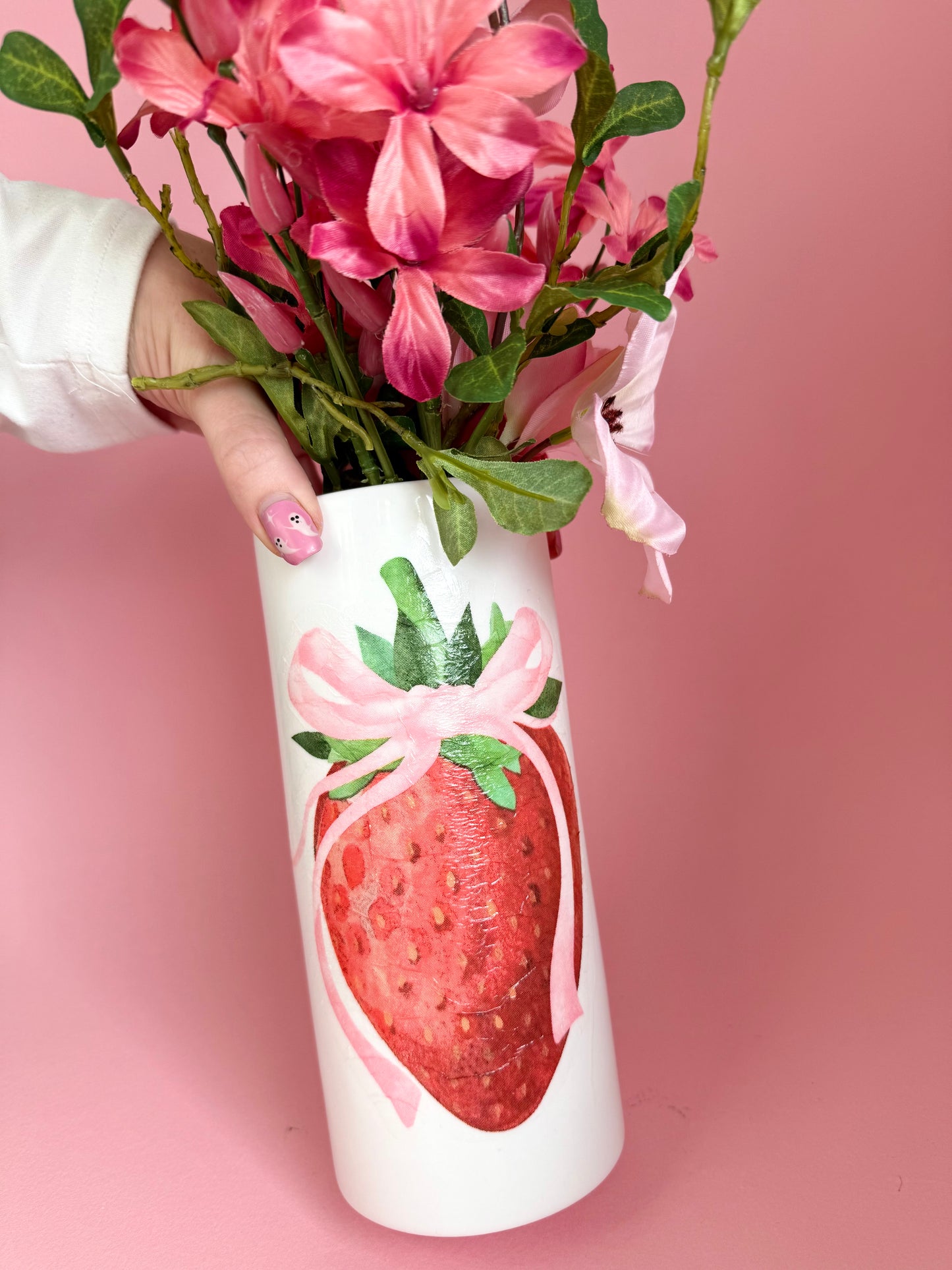 Strawberry Tall Ceramic Vase Decoupage