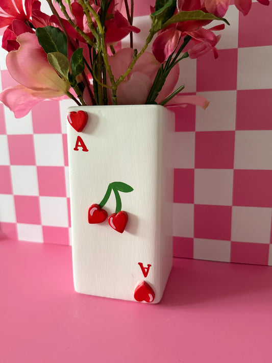 Playing Card Cherry Ceramic Vase