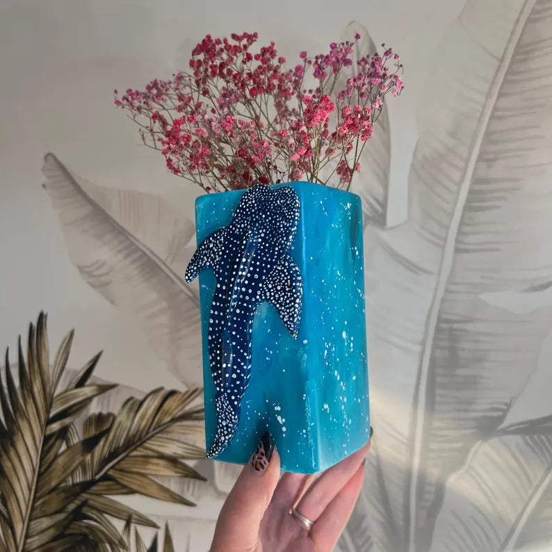 Made to Order Whale Shark Ceramic Vase Ocean Themed Blue Clay Gift Handmade