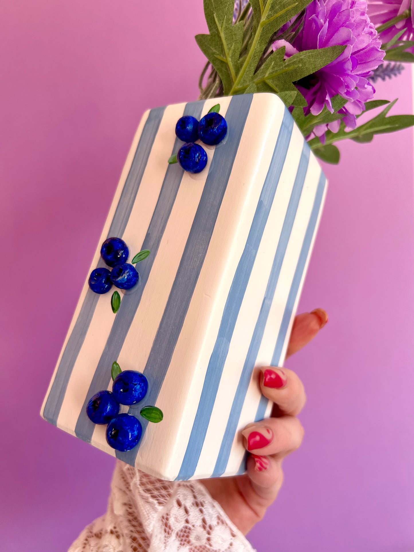 Blueberry Stripe Ceramic Vase