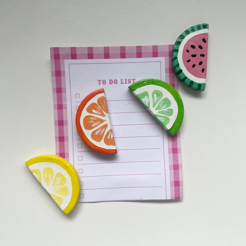 Fruit Magnets Set of 4 Fridge Magnets, Kitchen Decor, Locker Magnets Lemon, Lime, Orange, Watermelon
