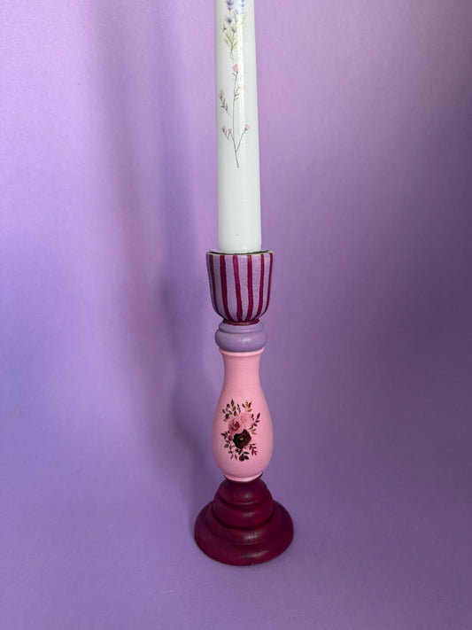 Flower Candlestick + Holder Set Pink, Purple