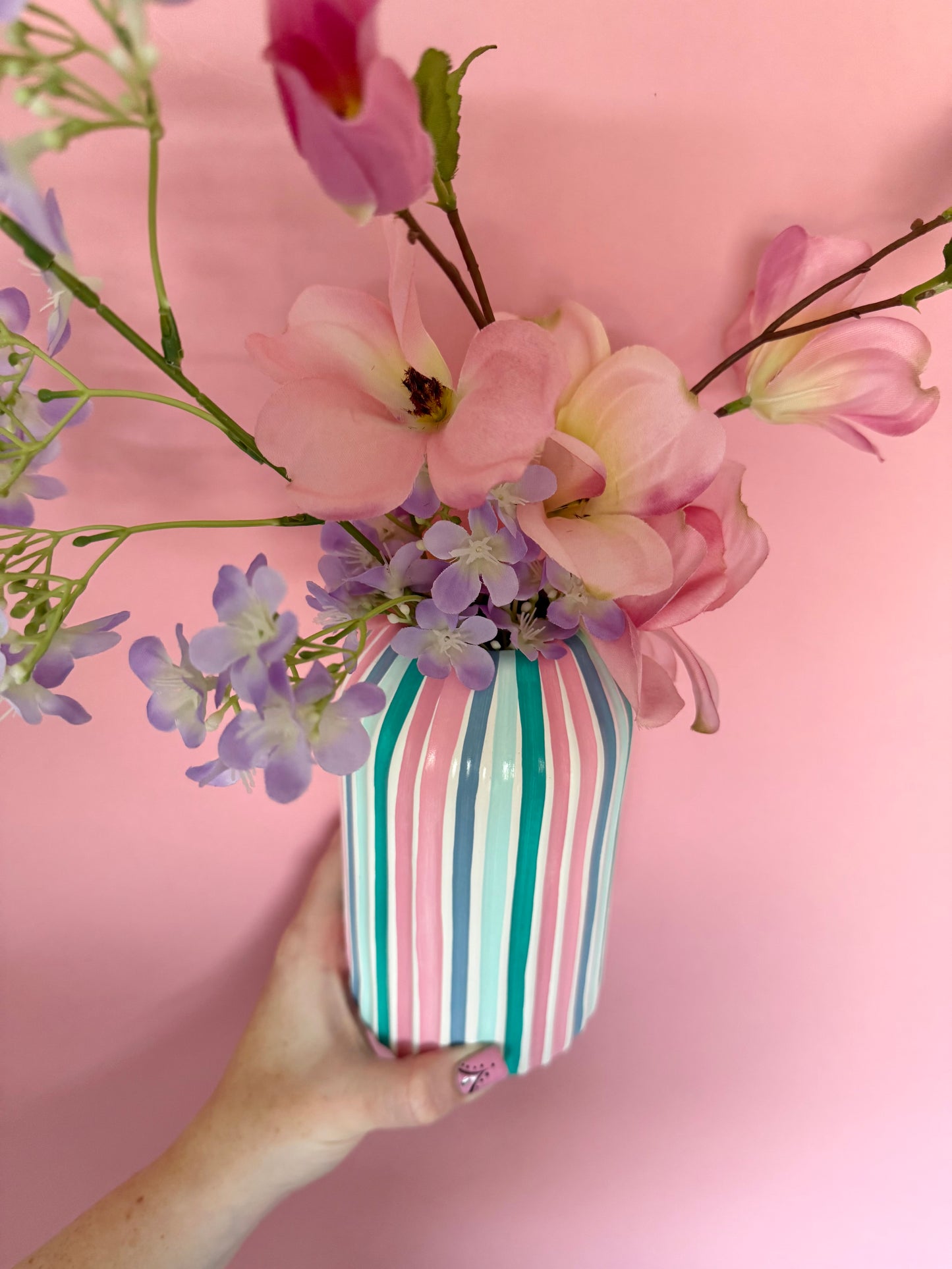 Candyfloss Stripe Ceramic Vase Hand Painted