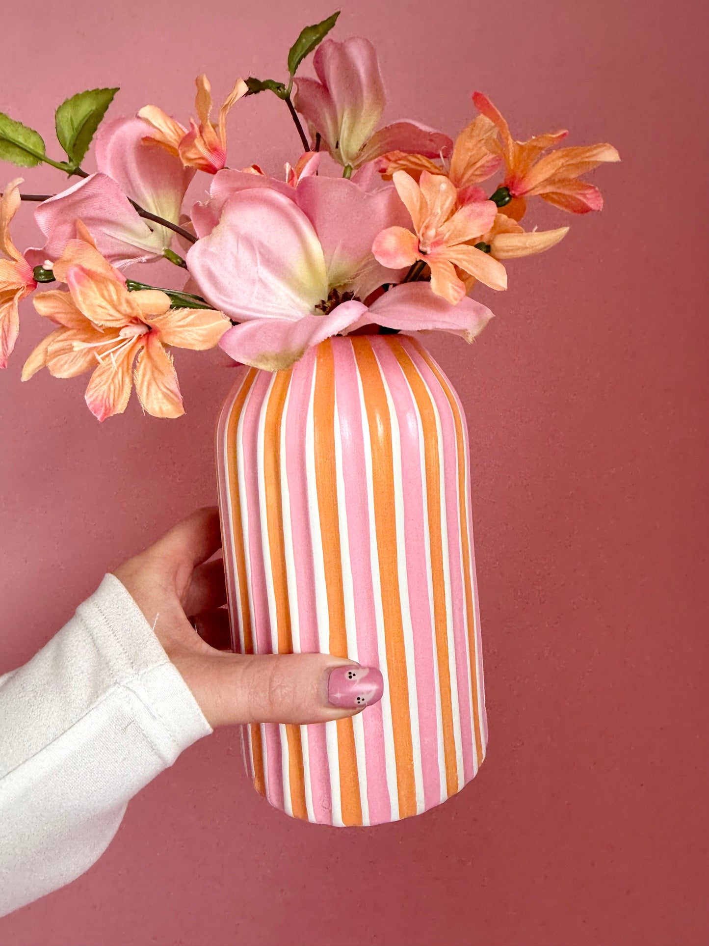 Pink & Orange Stripe Ceramic Vase