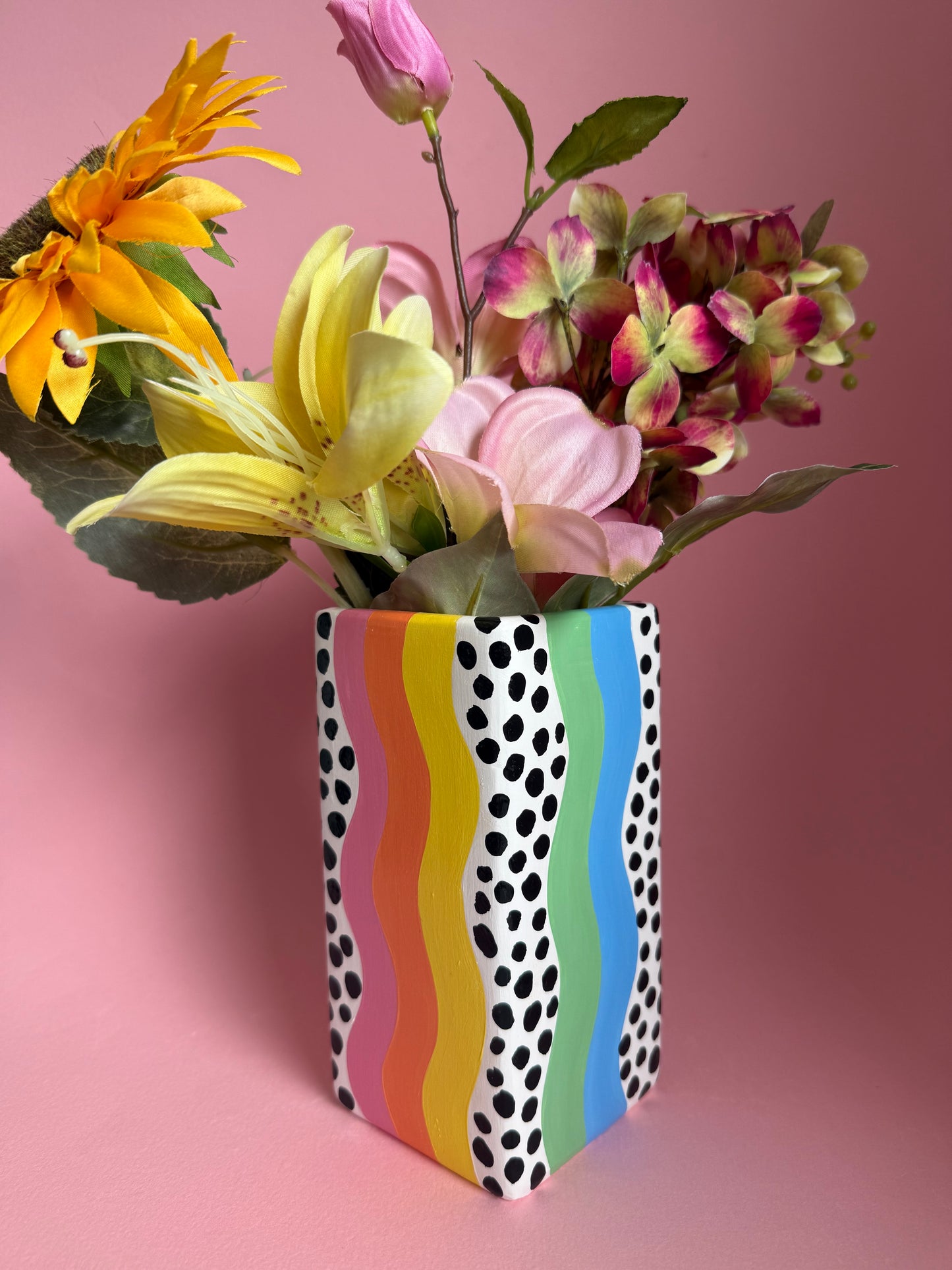 Rainbow Dalmation Wavy Vase