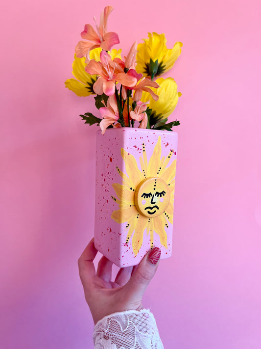3D Sun Ceramic Vase Pink & Yellow
