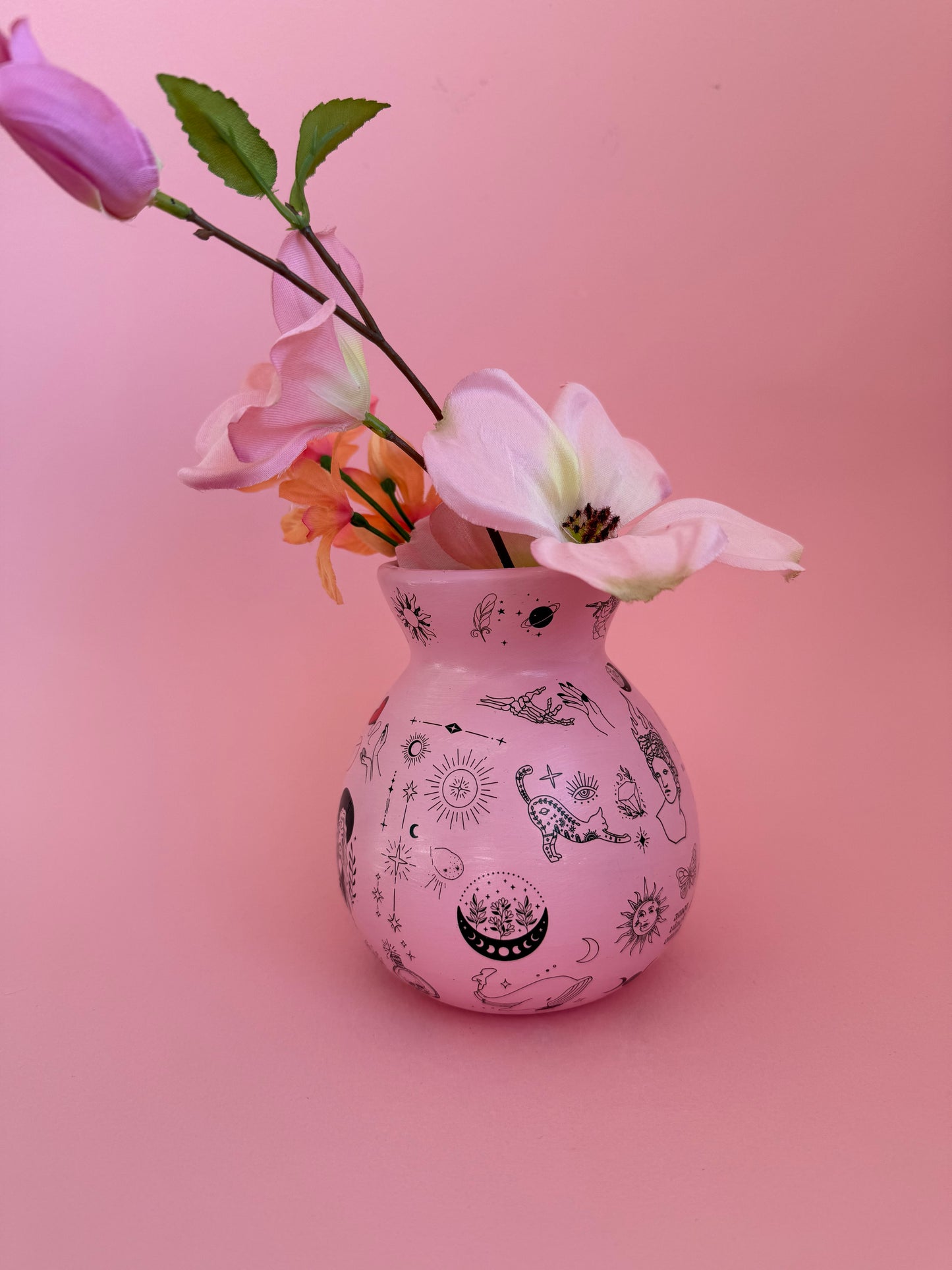 Pink & Black Tattoo Ceramic Vase