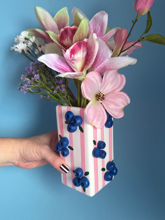 Pink Stripe Blueberry Vase
