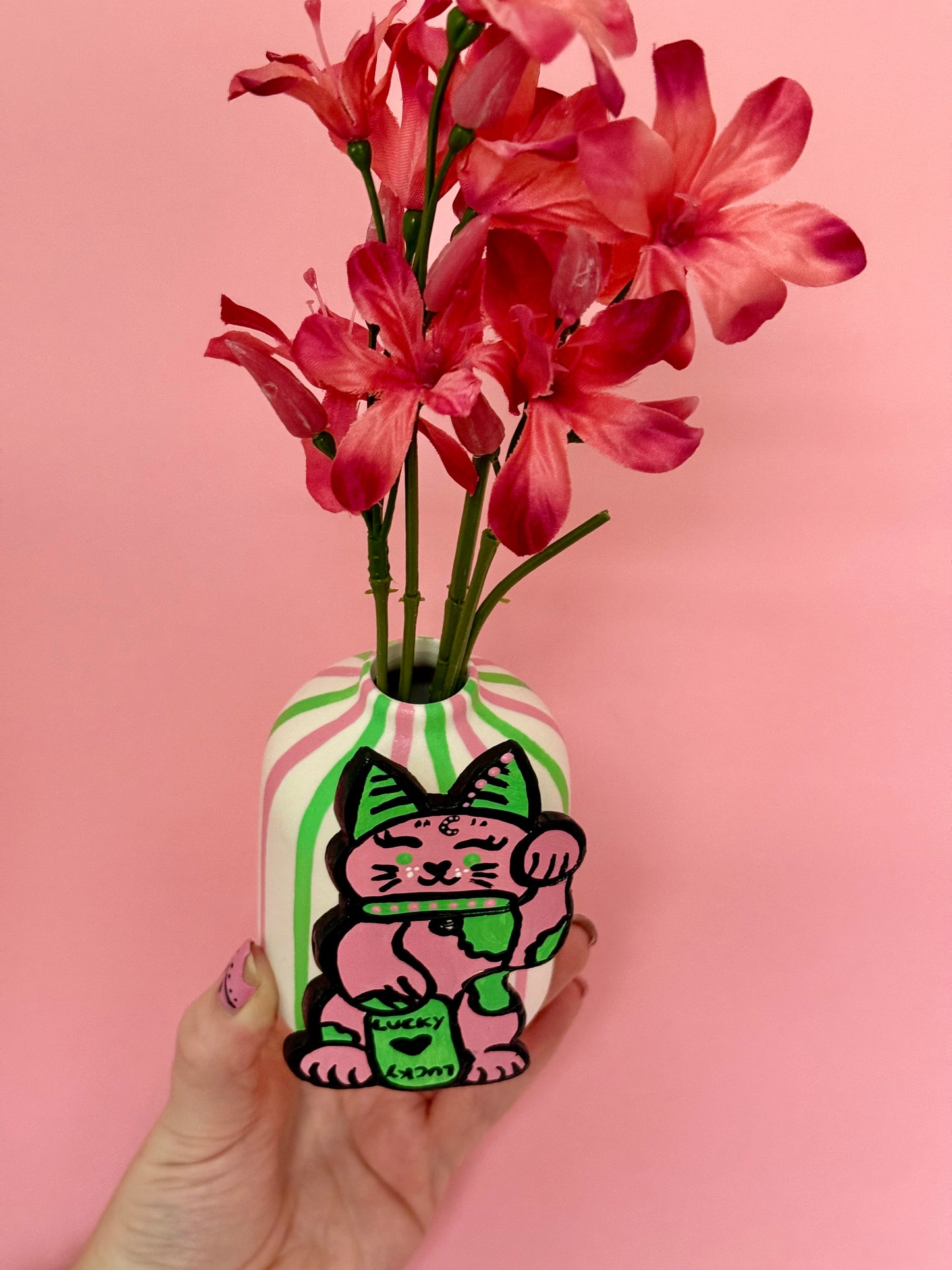 Lucky Cat Ceramic Bud Vase Maneki Neko