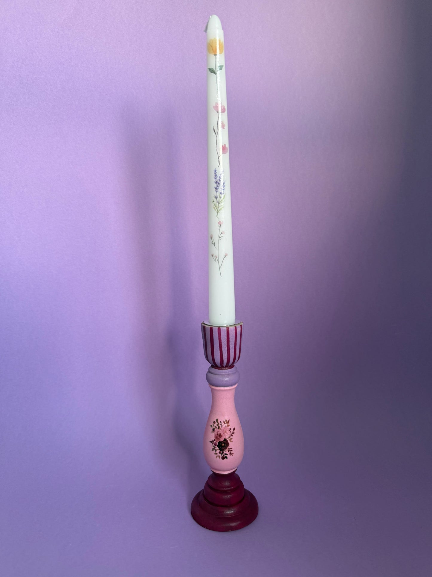 Flower Candlestick + Holder Set Pink, Purple