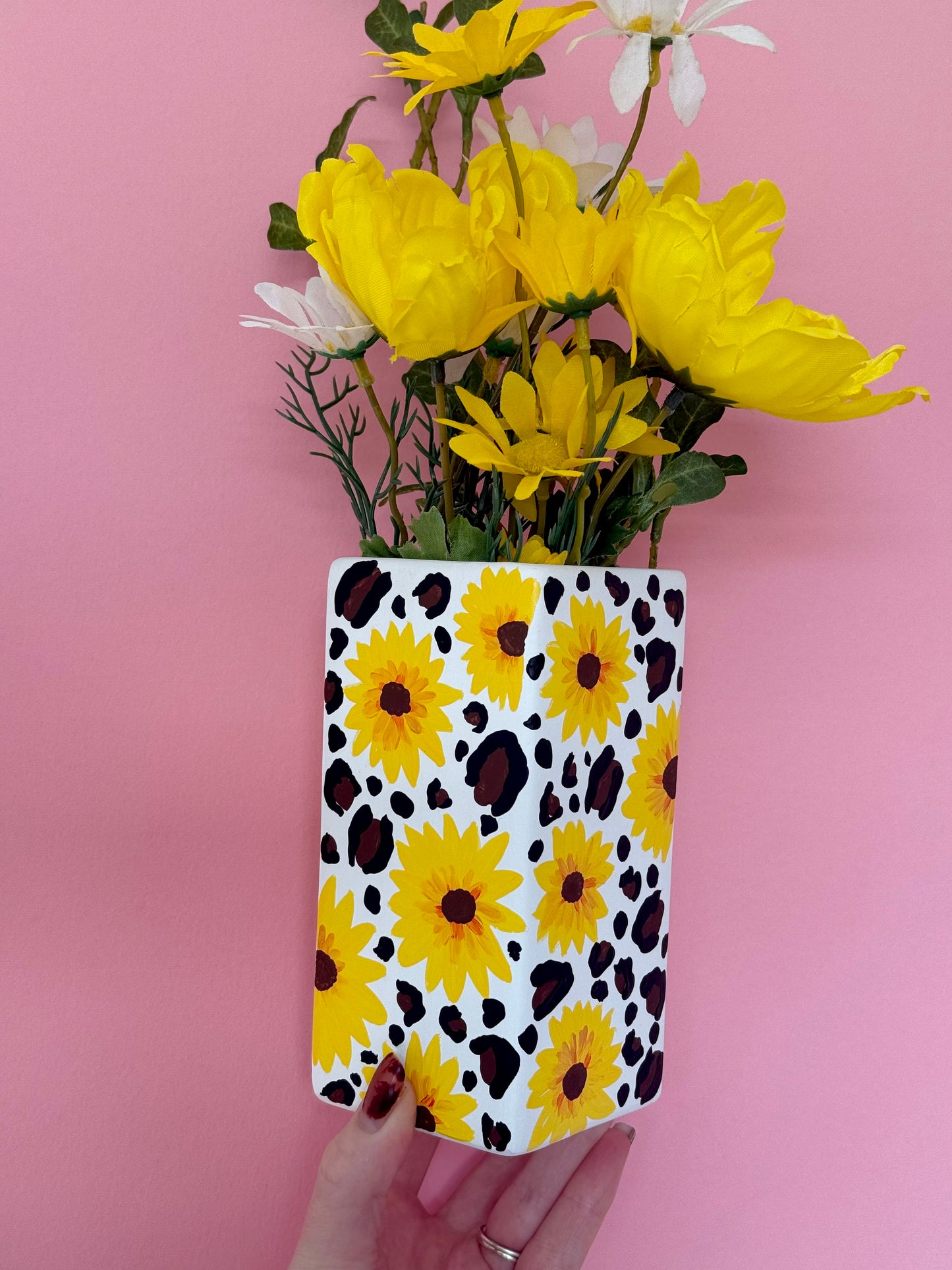 Sunflower Leopard Ceramic Vase