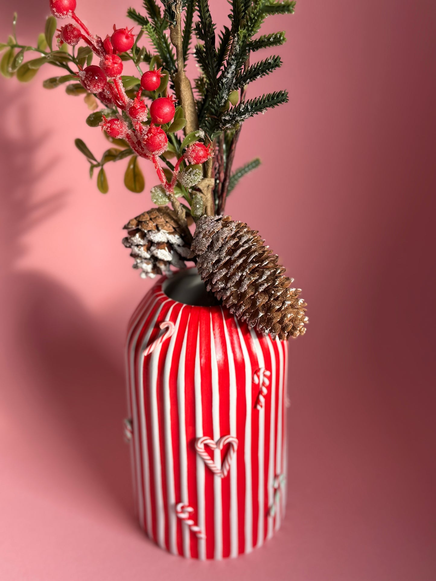 Red Candy Cane Stripe Ceramic Vase