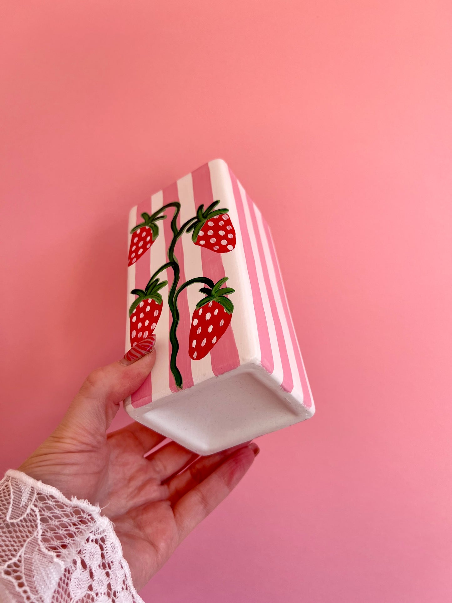 Pink Stripe Strawberry Ceramic Vase