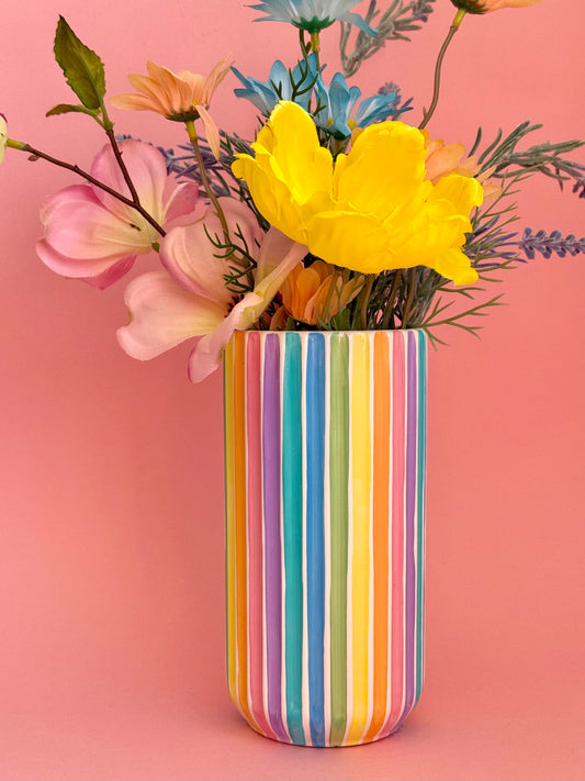 Rainbow Stripe Ceramic Vase Hand Painted
