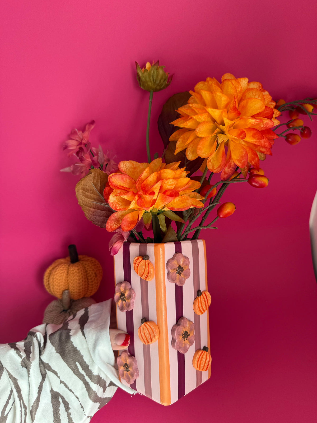 Floral Pumpkins Stripe Ceramic Vase