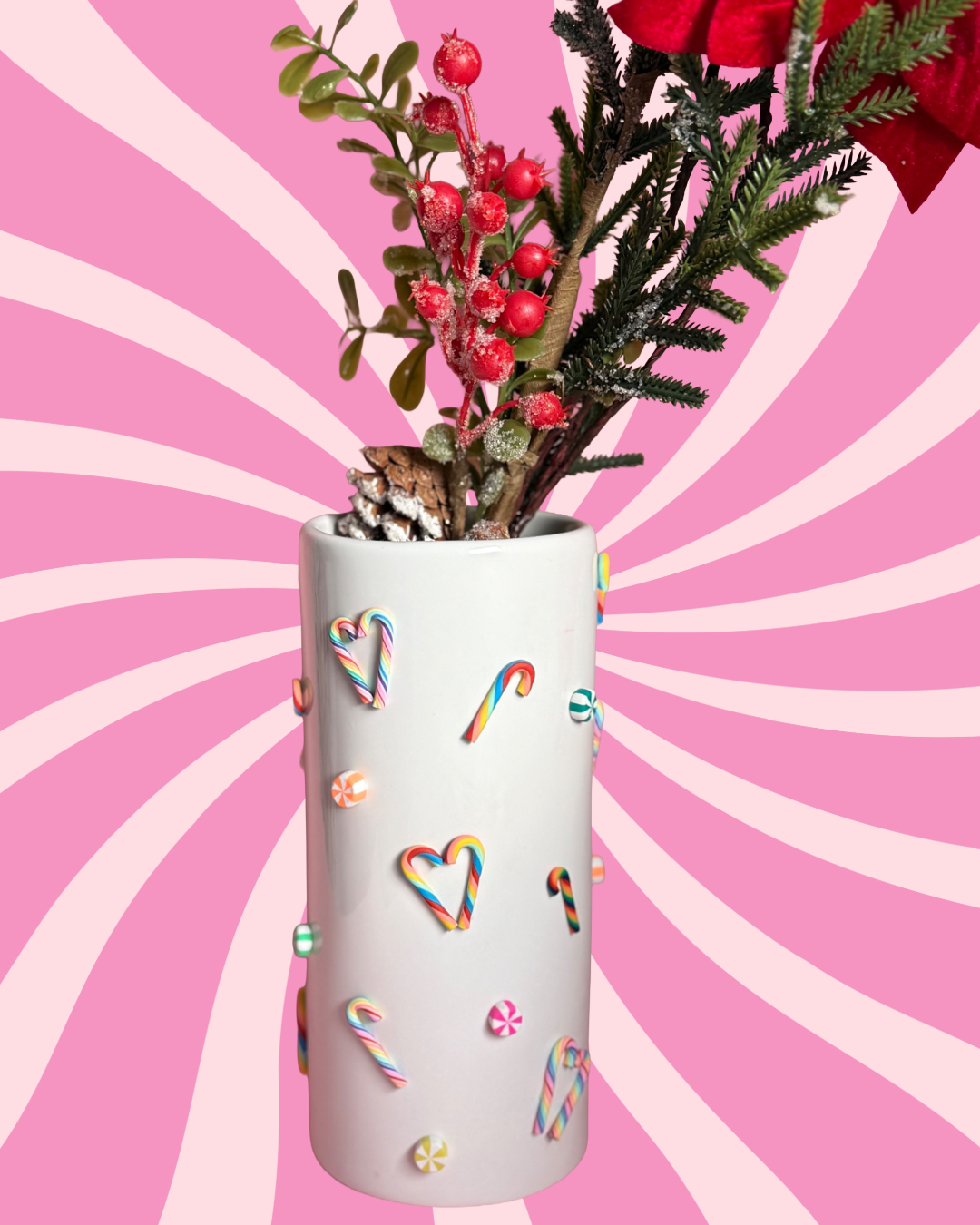 Candy Cane Lane Tall Ceramic Vase