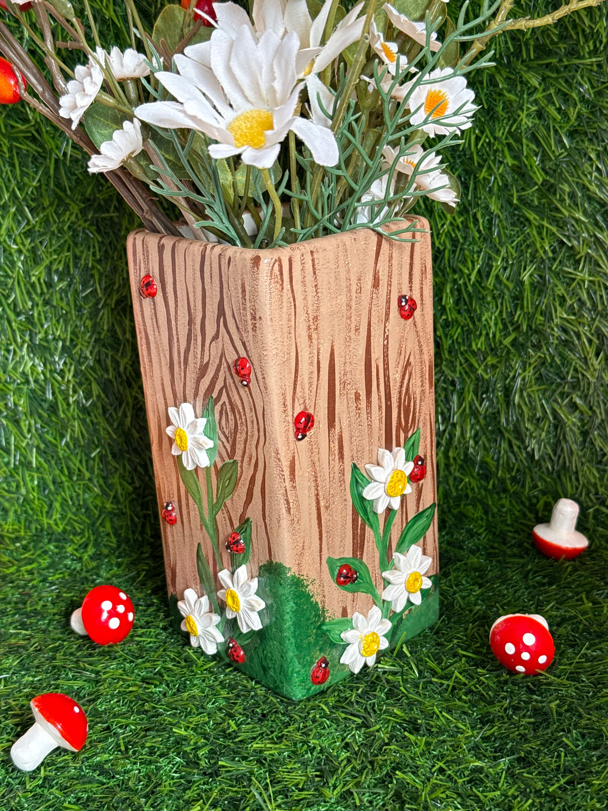 Woodland Daisy Ladybird Ceramic Vase Handmade
