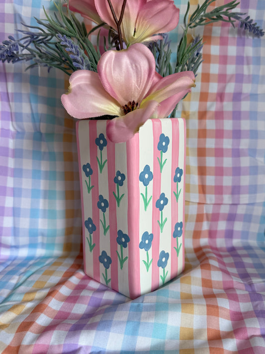 Ditsy Flower Ceramic Vase Pink and Blue